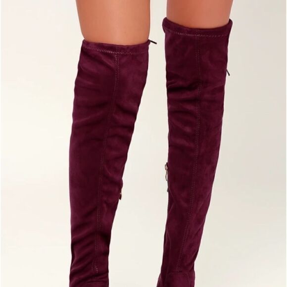 Lulu's Burgundy Suede Over-the-Knee Boots - Picture 6 of 8